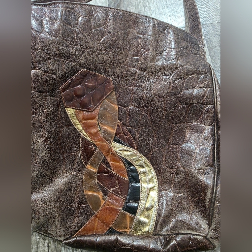 Boho Croc Embossed Patchwork Laptop Bag Casual Br… - image 2